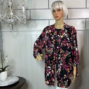 Simply Emma Rich and Colorful Floral Blouse Mandarin Collar with V-Neck Size 2X